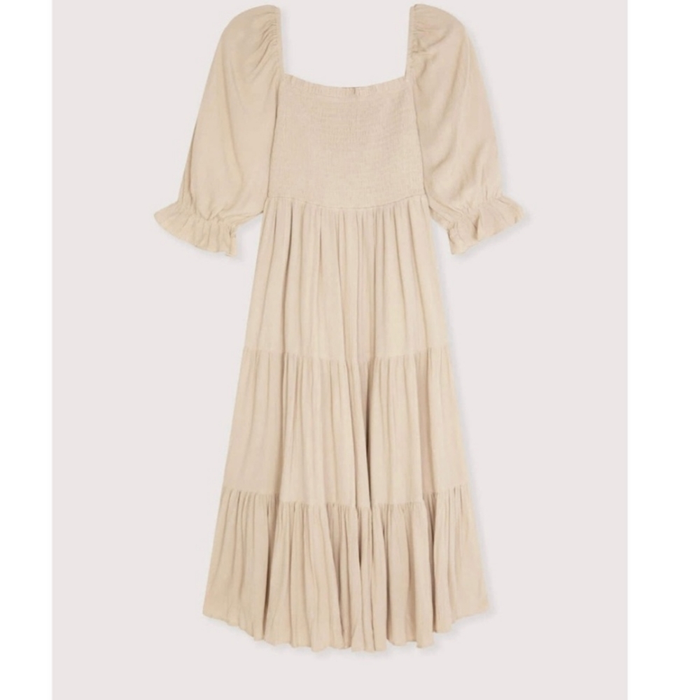 Oak + Fort Beige Smocked Midi Dress